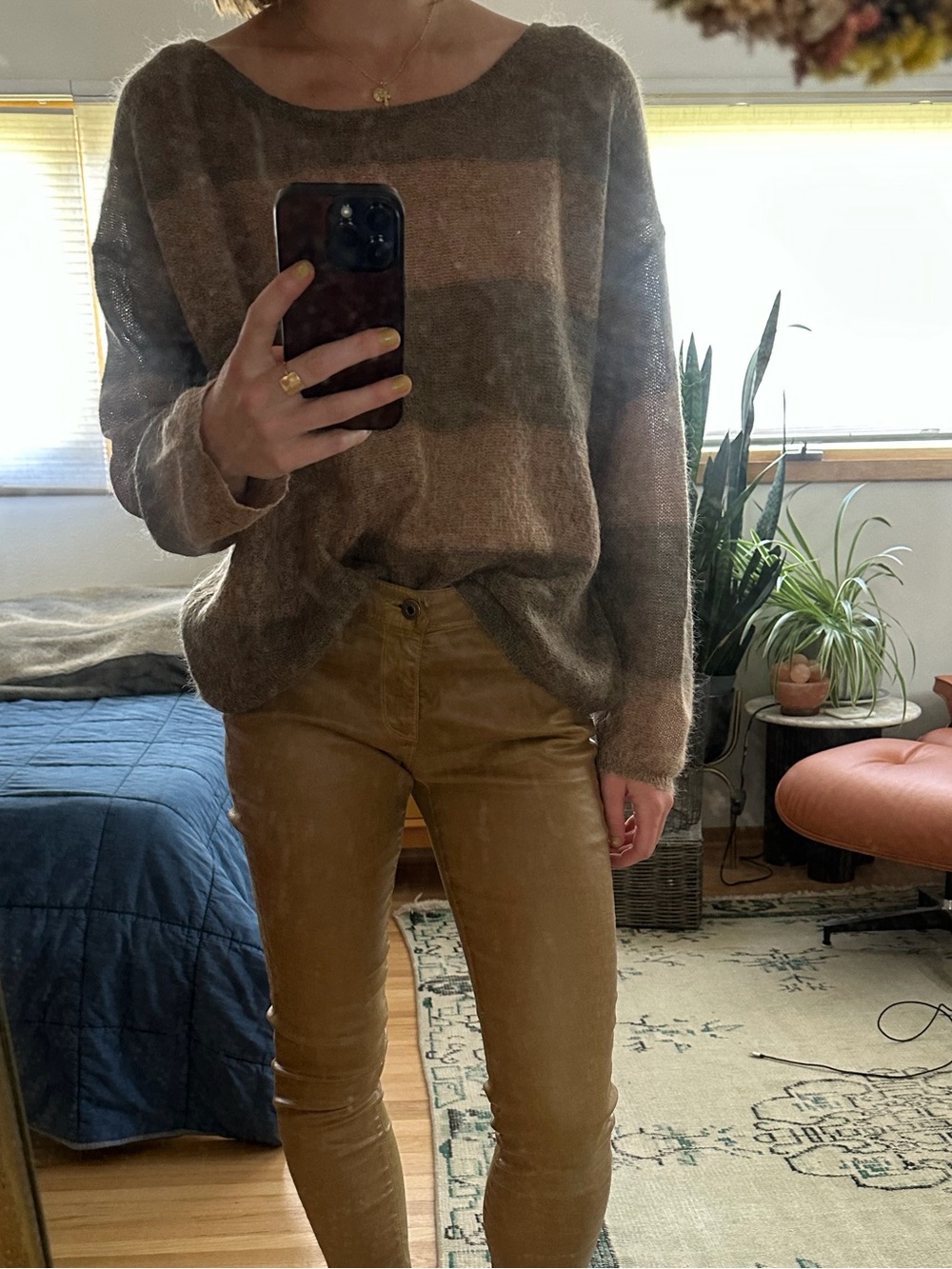 Free People Cozy Striped Mohair-Blend Sweater in Taupe & Brown